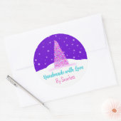 Handgemaakt Met Liefde Paarse Kerstboom Ronde Sticker (Envelop)