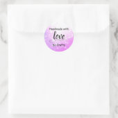 Handgemaakt met Liefde Paarse Roze Ombre Heart Pac Ronde Sticker (Tas)