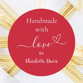 Handgemaakt met liefde rode naam ronde sticker