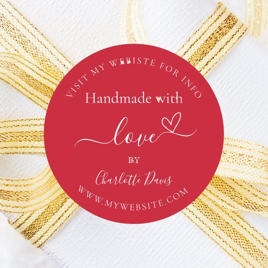 Handgemaakt met liefde rode naam website ronde sticker