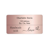 Handgemaakt met liefde roos gouden naam terug adre etiket (Voorkant)