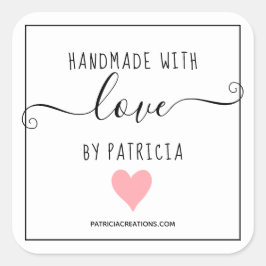 Handgemaakt met liefde roze hart ambacht bedrijf vierkante sticker