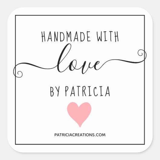 Handgemaakt met liefde roze hart ambacht bedrijf vierkante sticker (Voorkant)