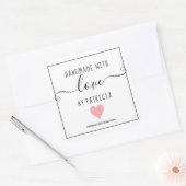Handgemaakt met liefde roze hart ambacht bedrijf vierkante sticker (Envelop)