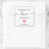 Handgemaakt met liefde roze hart ambacht bedrijf vierkante sticker (Tas)
