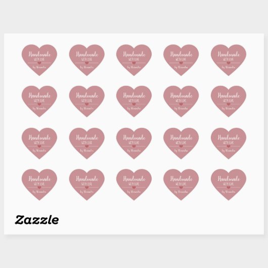Handgemaakt met liefde  roze hart sticker (Vel)