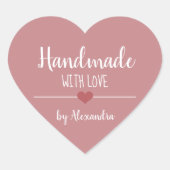 Handgemaakt met liefde  roze hart sticker (Voorkant)