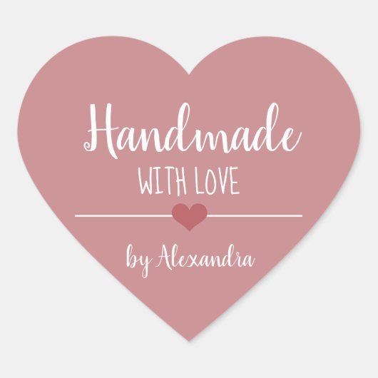 Handgemaakt met liefde  roze hart sticker (Voorkant)