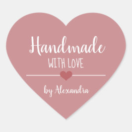 Handgemaakt met liefde  roze hart sticker