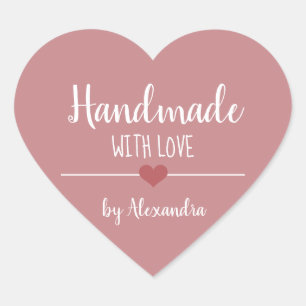Handgemaakt met liefde  roze hart sticker