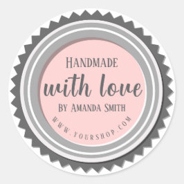 Handgemaakt met liefde roze ronde Sticker