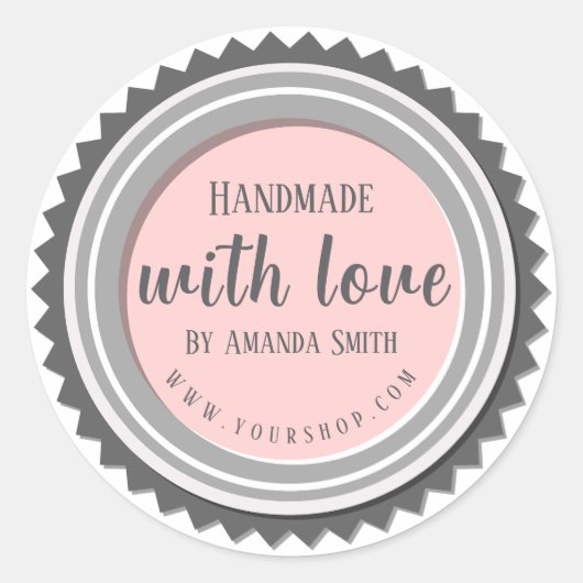 Handgemaakt met liefde roze ronde Sticker (Voorkant)