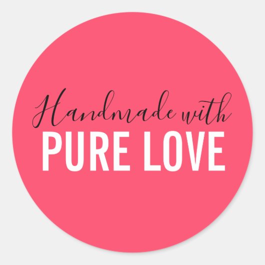 Handgemaakt met liefde roze typografie script ronde sticker (Voorkant)