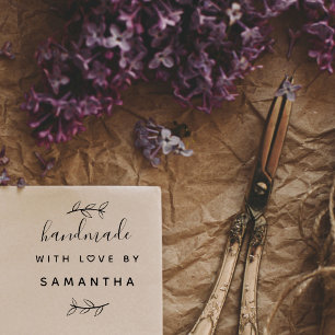 Handgemaakt met liefde   Rustic Script Aangepaste  Zelfinktende Stempel