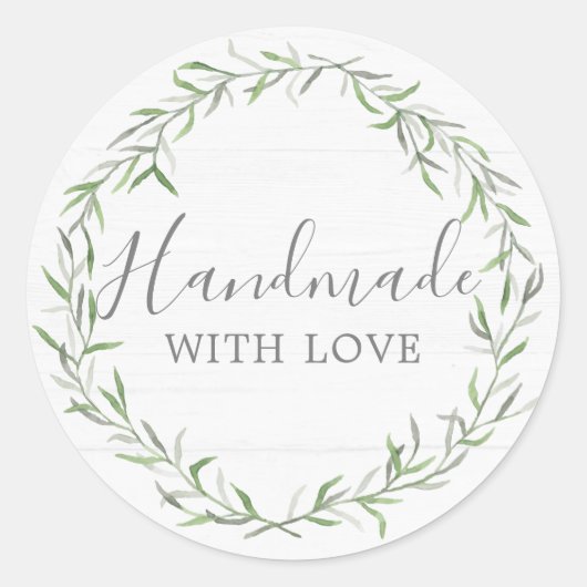 Handgemaakt met liefde rustiek hout & botanische k ronde sticker (Voorkant)
