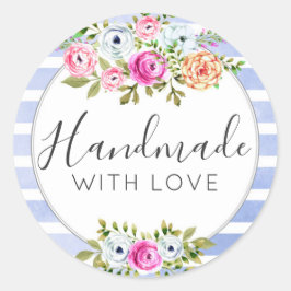 Handgemaakt Met Liefde Rustieke Bloemen Waterverf  Ronde Sticker