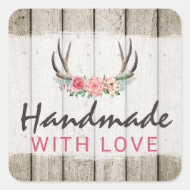 Handgemaakt Met Liefde Rustieke Bloemengewei op Ho Vierkante Sticker
