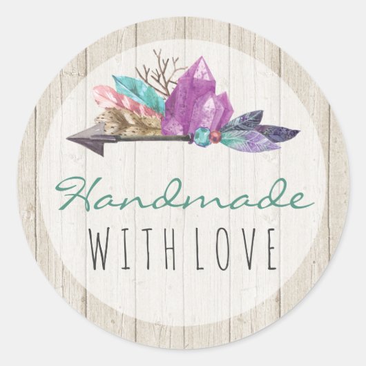 Handgemaakt Met Liefde Rustieke Boheemse Kristalle Ronde Sticker (Voorkant)
