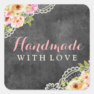 Handgemaakt met liefde rustieke krijtbord boerderi vierkante sticker