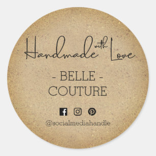 Handgemaakt met liefde rustieke ombre kraft look c ronde sticker