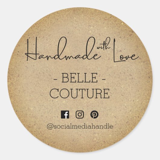 Handgemaakt met liefde rustieke ombre kraft look c ronde sticker (Voorkant)
