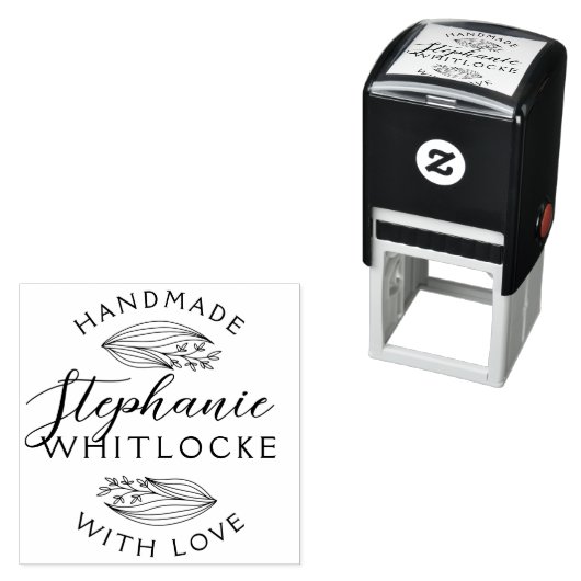 Handgemaakt met liefde | Rustieke schets bladeren Zelfinktende Stempel (In situ)