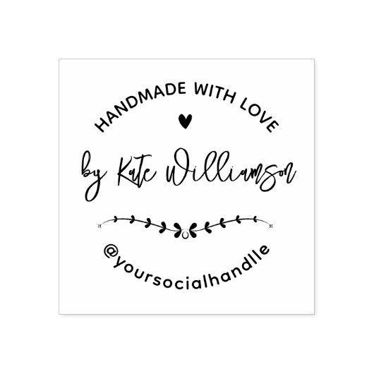 Handgemaakt met liefde | Rustisch hart- en lederkr Rubberstempel (Afrduk)