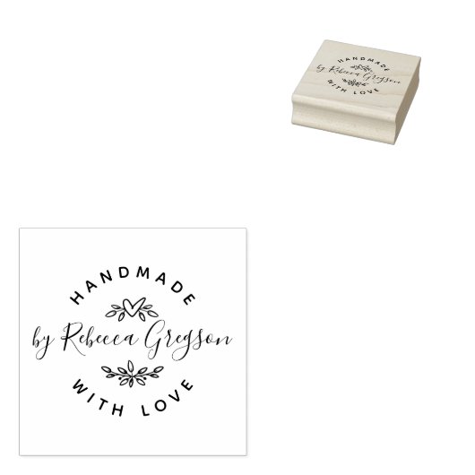 Handgemaakt met liefde | Rustisch hart- en lederkr Rubberstempel (Gestempeld)