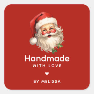 Handgemaakt met liefde Santa Claus Retro Kerstmis Vierkante Sticker
