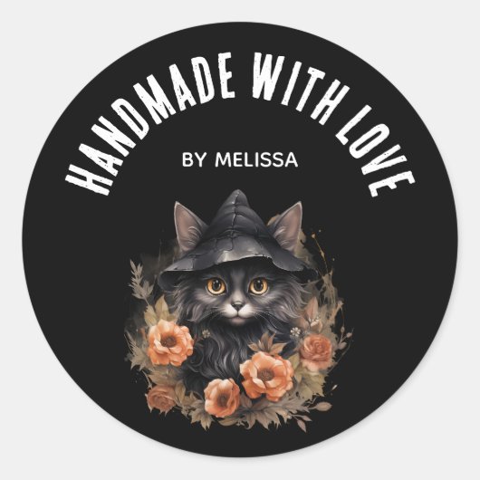 Handgemaakt met liefde Schattige Black Cat in een  Ronde Sticker (Voorkant)