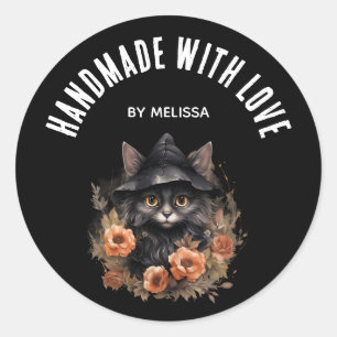 Handgemaakt met liefde Schattige Black Cat in een  Ronde Sticker