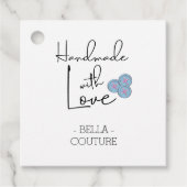 Handgemaakt met Liefde Schattige Blauw Buttonnen W Bedankjes Labels (Voorkant)