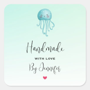 Handgemaakt met Liefde Schattige en Gelukkige Kwal Vierkante Sticker