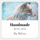 Handgemaakt met liefde Schattige Furry Fox Portrai Vierkante Sticker (Voorkant)