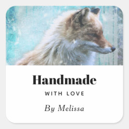 Handgemaakt met liefde Schattige Furry Fox Portrai Vierkante Sticker