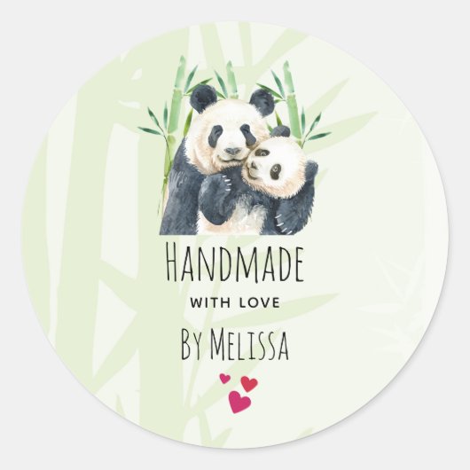 Handgemaakt met Liefde Schattige Panda Beren Knuff Ronde Sticker (Voorkant)