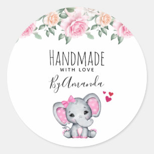 Handgemaakt met Liefde Schattige Roze Baby Olifant Ronde Sticker
