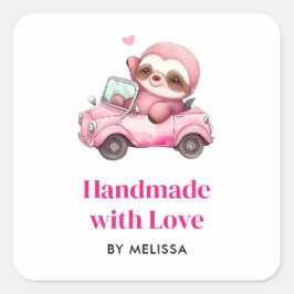 Handgemaakt met liefde Schattige roze luiaard rijd Vierkante Sticker