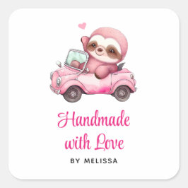 Handgemaakt met liefde Schattige roze luiaard rijd Vierkante Sticker
