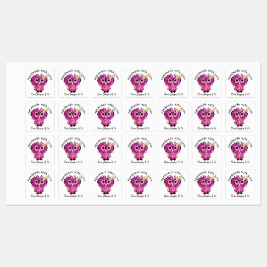 Handgemaakt met Liefde Schattige Roze Uil met Lint Labels (Vel)
