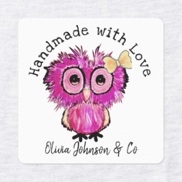 Handgemaakt met Liefde Schattige Roze Uil met Lint Labels
