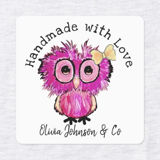 Handgemaakt met Liefde Schattige Roze Uil met Lint Labels (Design 1)