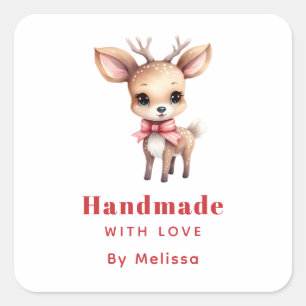 Handgemaakt met liefde Schattigee Baby Herten Cart Vierkante Sticker