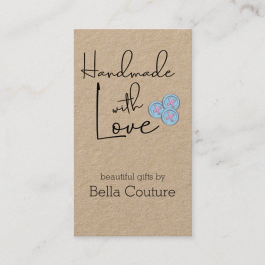 Handgemaakt met Liefde Schattigee Buttonnen Rustic Visitekaartje (Voorkant)