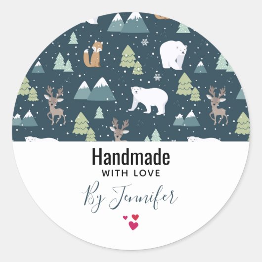 Handgemaakt met liefde Schattigee kerstdieren Ronde Sticker (Voorkant)