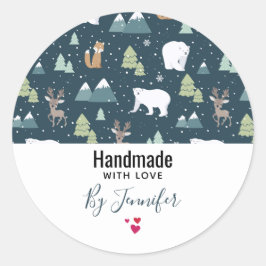 Handgemaakt met liefde Schattigee kerstdieren Ronde Sticker
