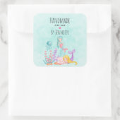 Handgemaakt met Liefde Schattigee Zeemeermin Onder Vierkante Sticker (Tas)