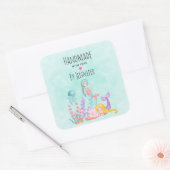 Handgemaakt met Liefde Schattigee Zeemeermin Onder Vierkante Sticker (Envelop)