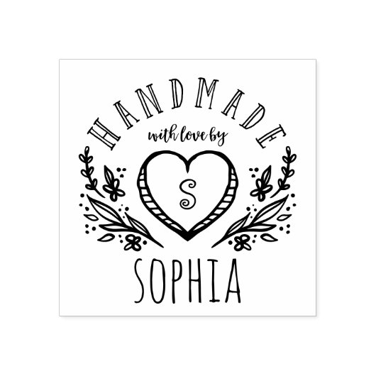 Handgemaakt met Liefde Schetste Bloemen Hart Monog Rubberstempel (Afrduk)