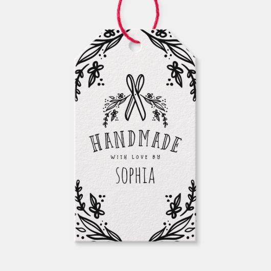 Handgemaakt met Liefde Schetste Bloemen & Scharen Cadeaulabel (Voorkant)